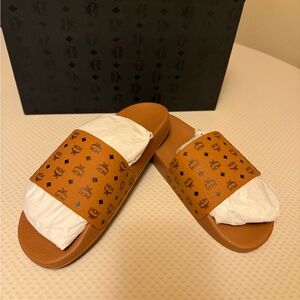 MCM Brand new Male Monogram Print Rubber Slides in Size 42 (U.S. size 9)